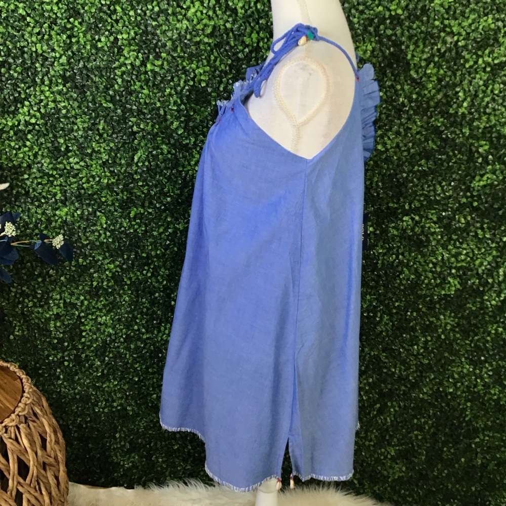 Nwt Polo Ralph Lauren Dress Sun Dress Denim Blue Chambray Embroidered Shells - Picture 6 of 10